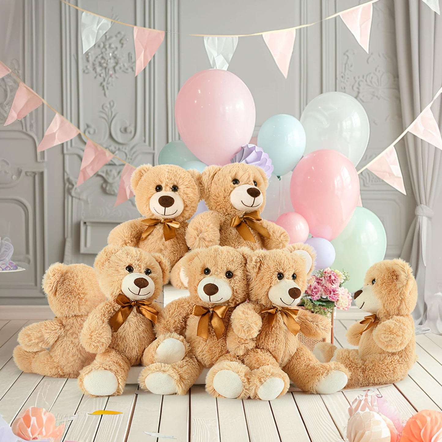 MaoGoLan 7Pcs Bulk Teddy Bears — Soft 13.5-inch Mini Plush for Baby Showers, Weddings & Parties