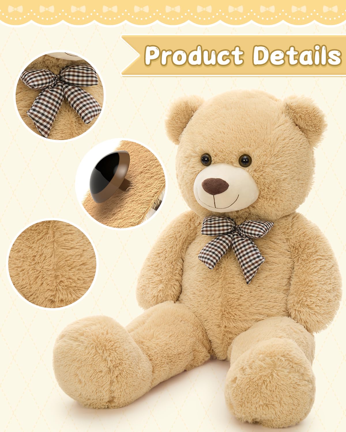 MaoGoLan Giant Teddy Bear Plush Toy - 39-Inch Ultra-Soft Tan Bear for Gifts, Baby Showers & Valentines Day