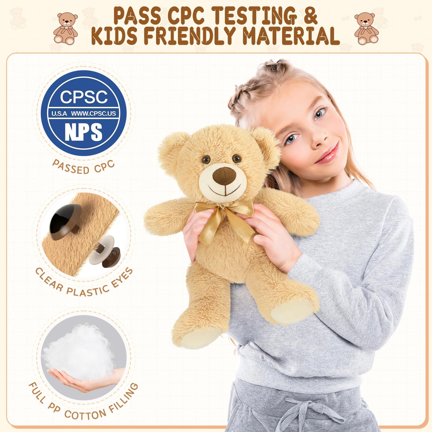 MaoGoLan 15 Pack Teddy Bears Bulk — 14-Inch Plush Toys for Baby Showers, Weddings & Party Decor