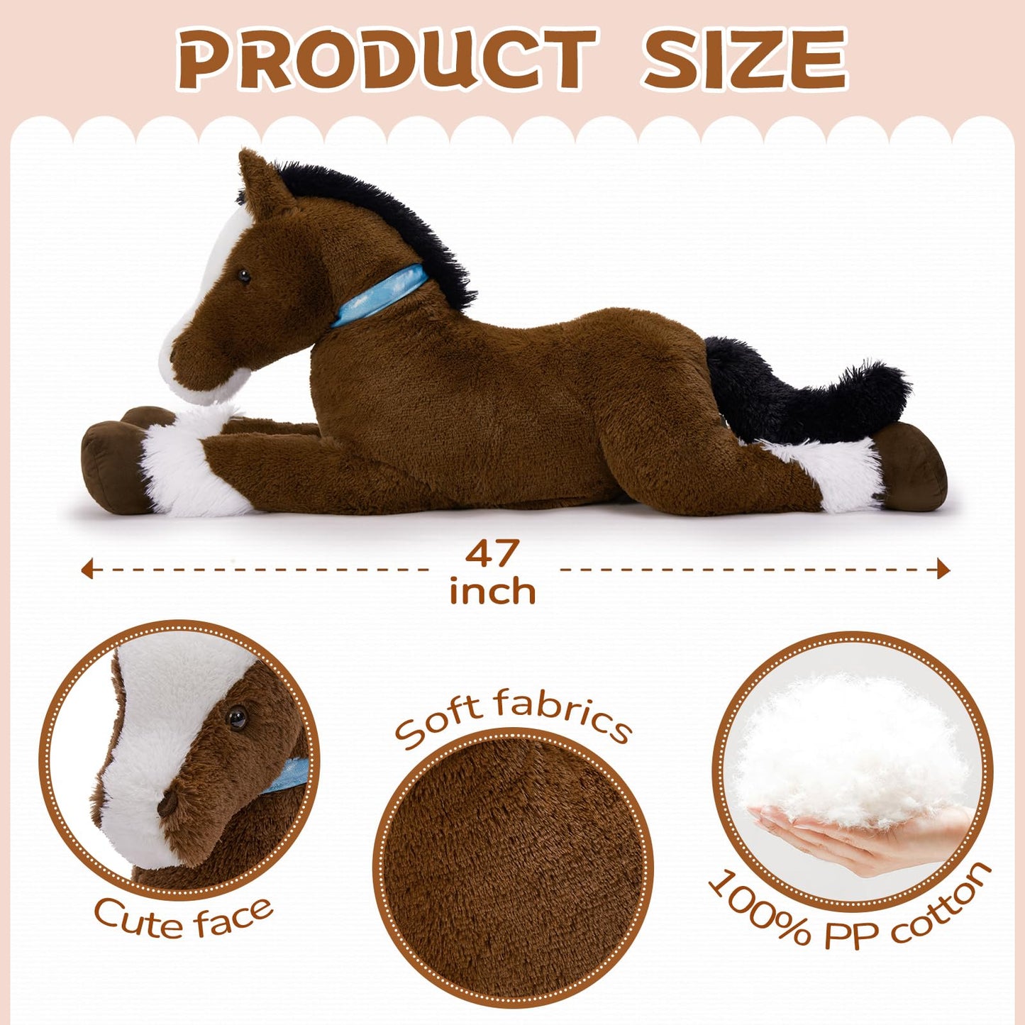 MaoGoLan Large Horse Stuffed Animal – 47-Inch Plush Pony for Play, Sleep, and Decor