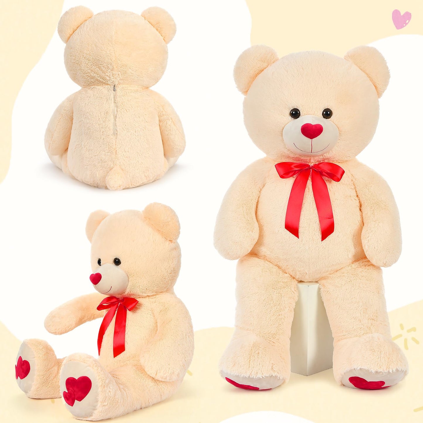 MaoGoLan Giant Teddy Bear Plush 47in – Big Valentine Gift with Heart Footprints