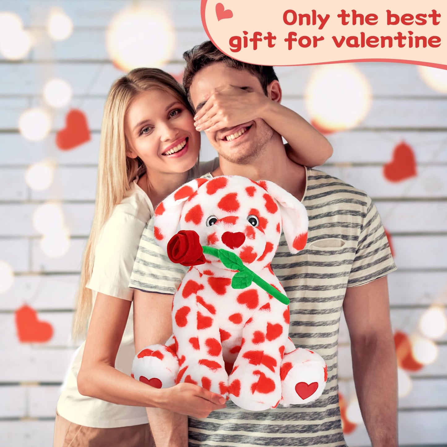 MaoGoLan 18-Inch Dalmatian Plush Dog with Red Rose – Large Soft Stuffed Puppy Gift