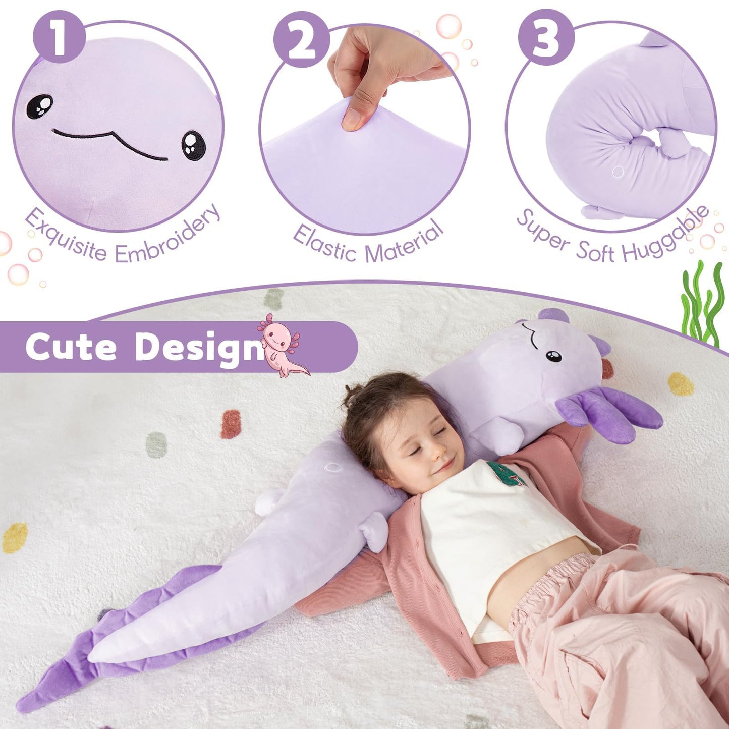 MaoGoLan Giant Axolotl Plush Pillow – Glow-in-the-Dark Purple Salamander Body Pillow