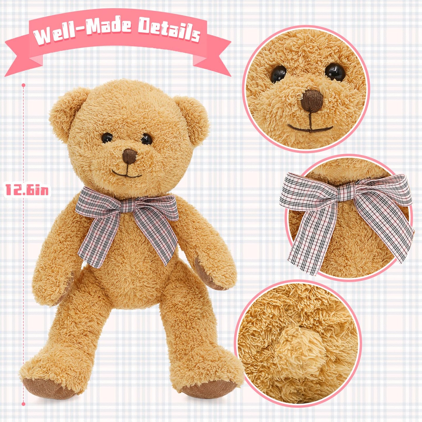 MaoGoLan 5-Piece Plush Set – 12.6-inch Stuffed Animals: Monkey, Panda, Teddy Bear, Easter Bunnies – Party Favors & Decor