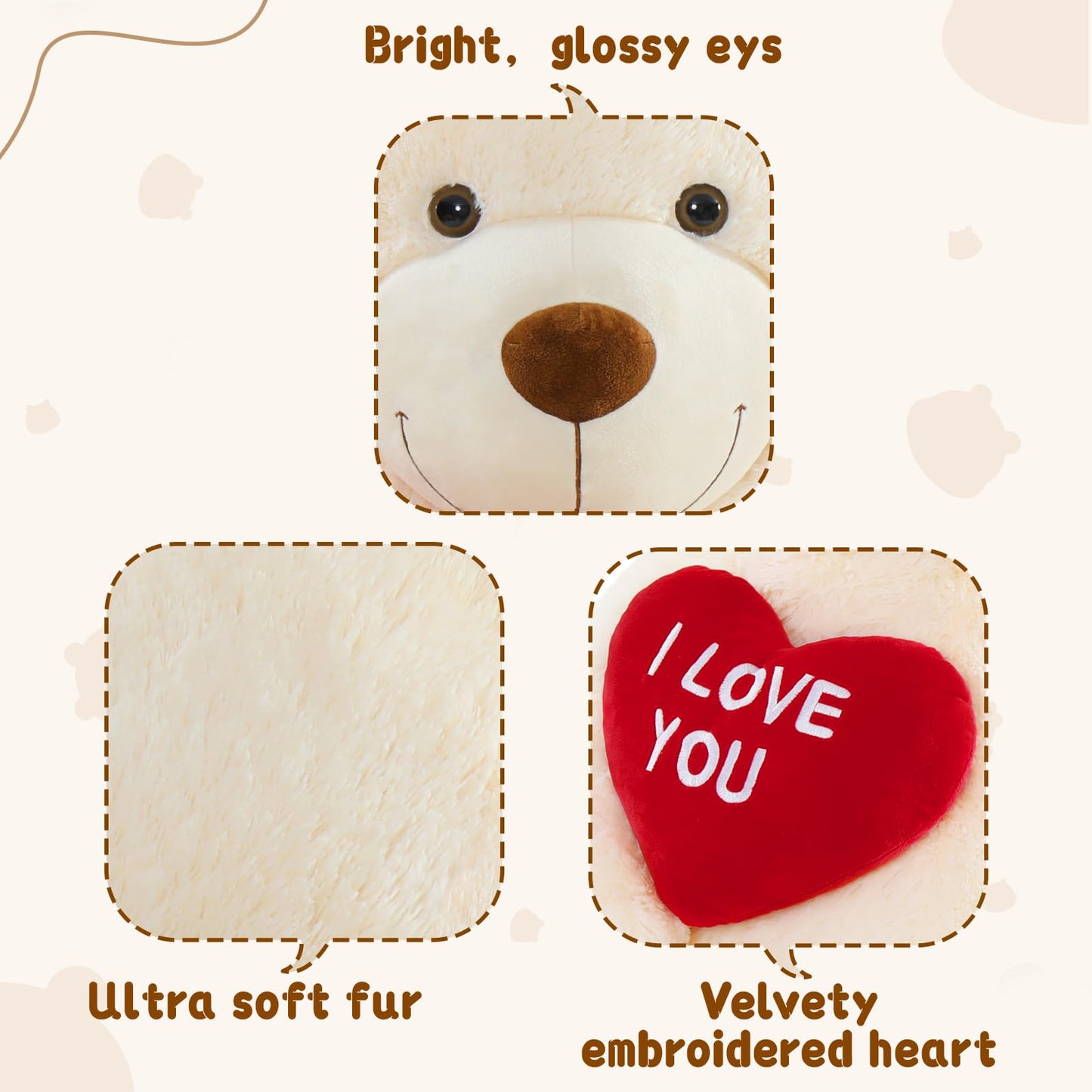 MaoGoLan Big Teddy Bear – 36-Inch White Plush with Velvet Heart