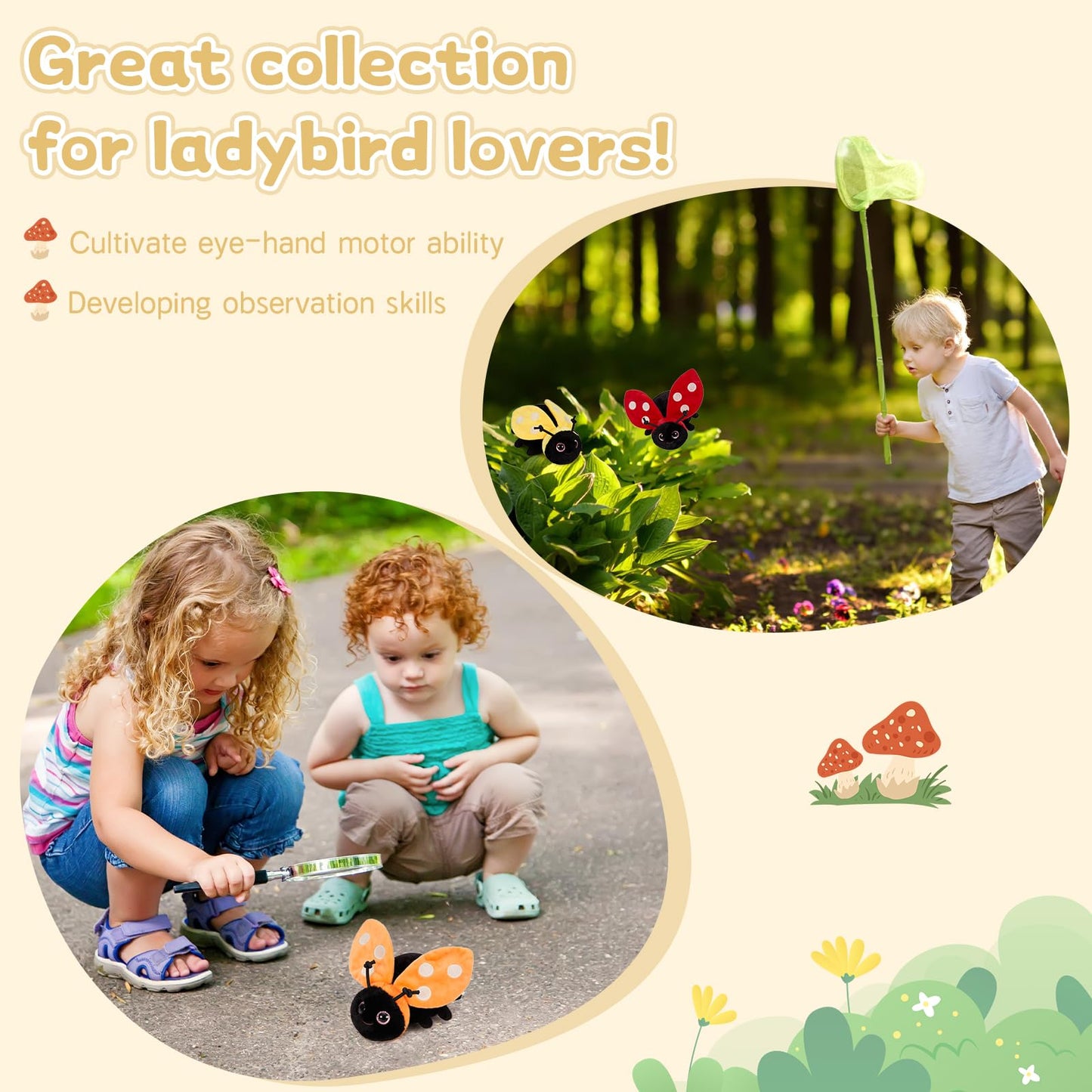 MaoGoLan 4Pcs Ladybug Plush Set – Glow-in-Dark Mama + 3 Babies