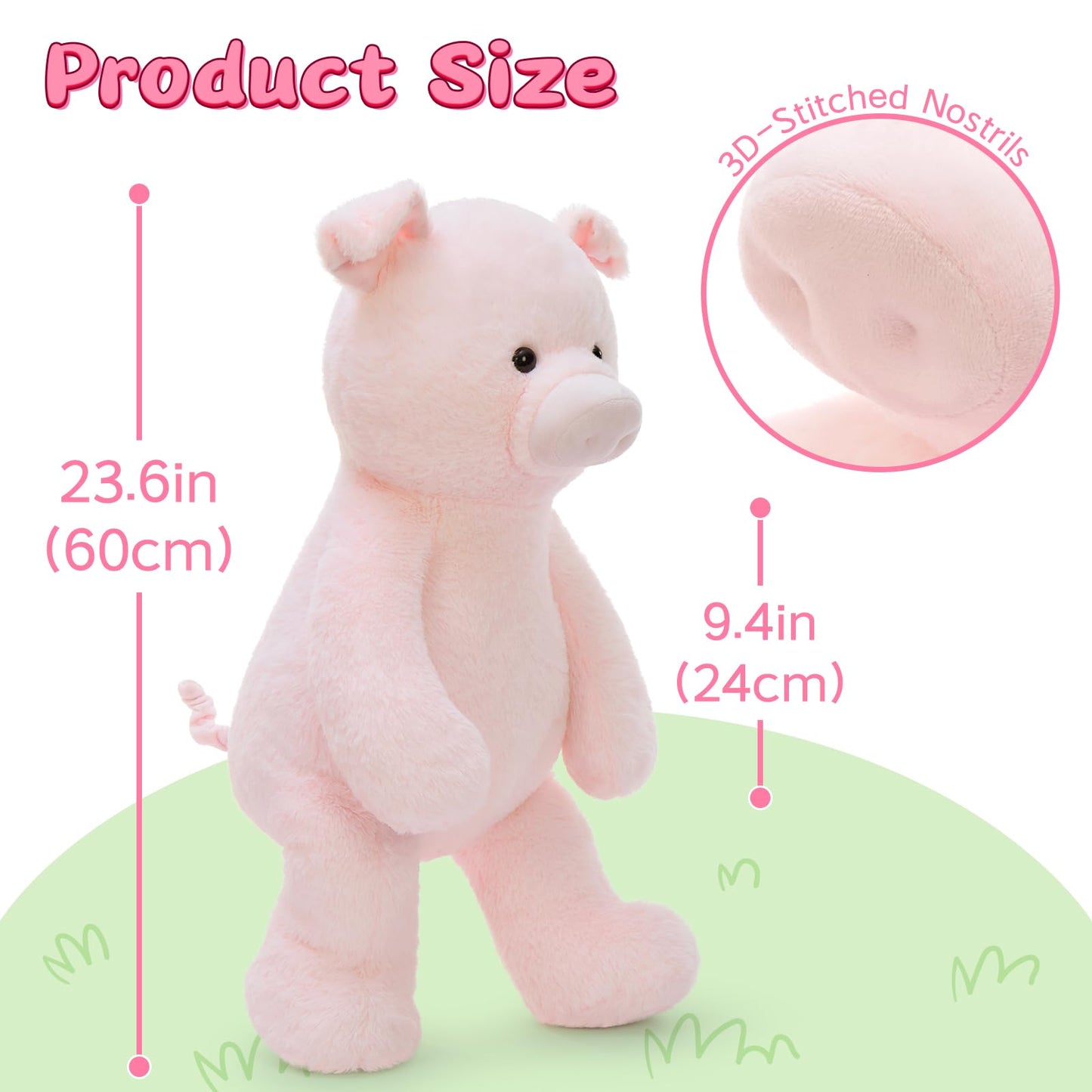 MaoGoLan 24-Inch Large Pink Pig Plush | Cute Piglet Stuffed Animal for Kids, Farm Decor & Gifts