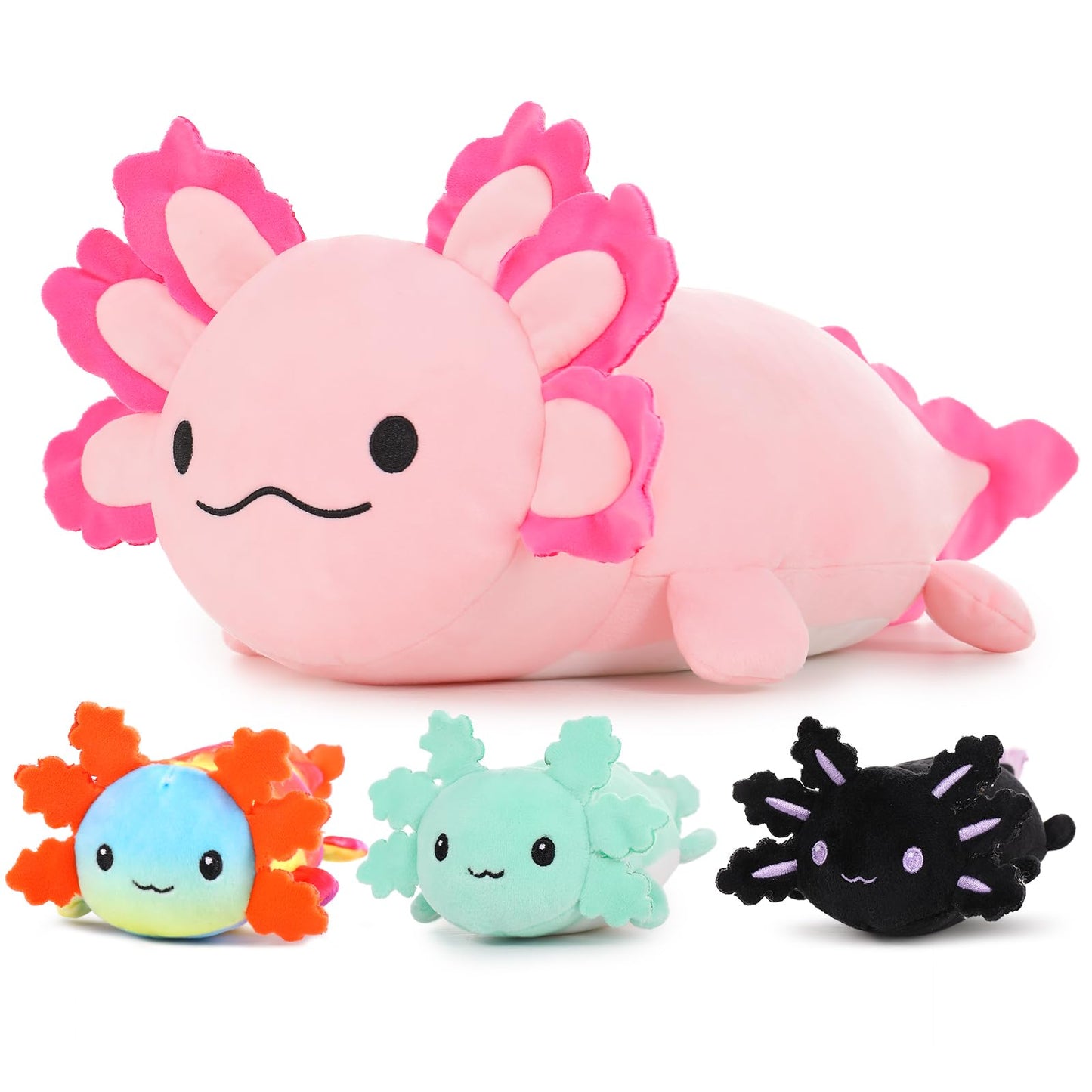 MaoGoLan Giant Axolotl Plush with 3 Babies Inside – 23.5-Inch Large Squishy Plush and Pillow