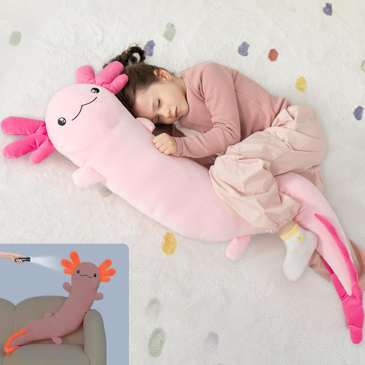MaoGoLan Giant Axolotl Plush Body Pillow – Glow-in-the-Dark Large Axolotl Toy
