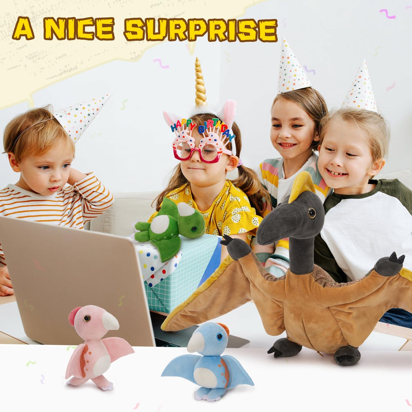 MaoGoLan 37-Inch Pterodactyl Plush with 3 Baby Dinos Inside Belly – Giant Dinosaur Toy, Party Favors & Decor