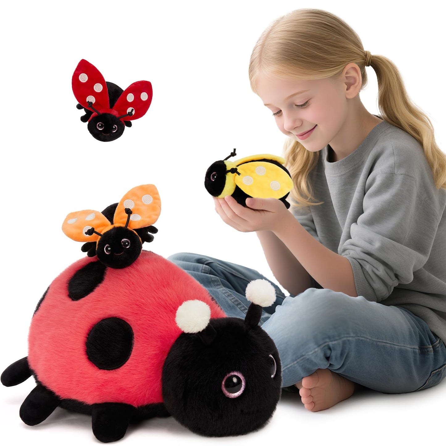 MaoGoLan 4Pcs Ladybug Plush Set – Glow-in-Dark Mama + 3 Babies