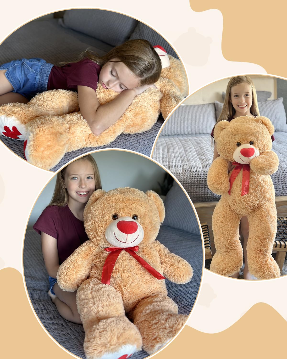 MaoGoLan Giant Teddy Bear 36-inch Plush – Red Heart Footprints, Valentines Gift & Long-Distance Love
