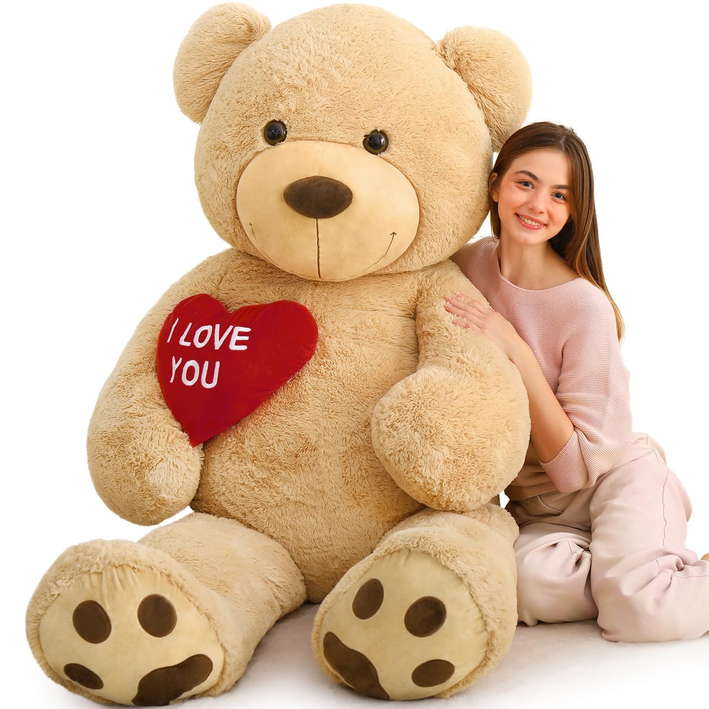 MaoGoLan Giant Teddy Bear - 5 Feet Tall with Red Heart | Soft Brown Plush Gift