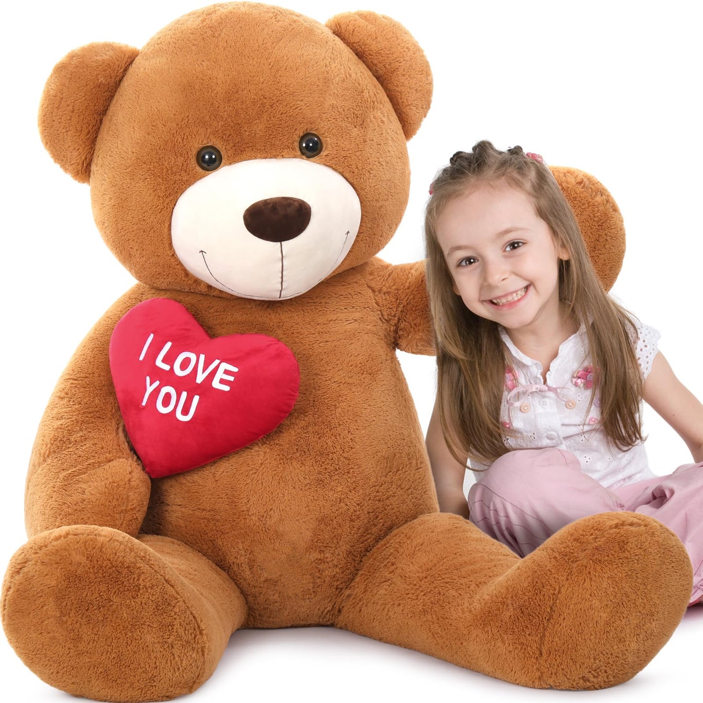 MaoGoLan Giant Teddy Bear 5 Feet - I Love You Red Heart Big Dark Brown Plush Gift
