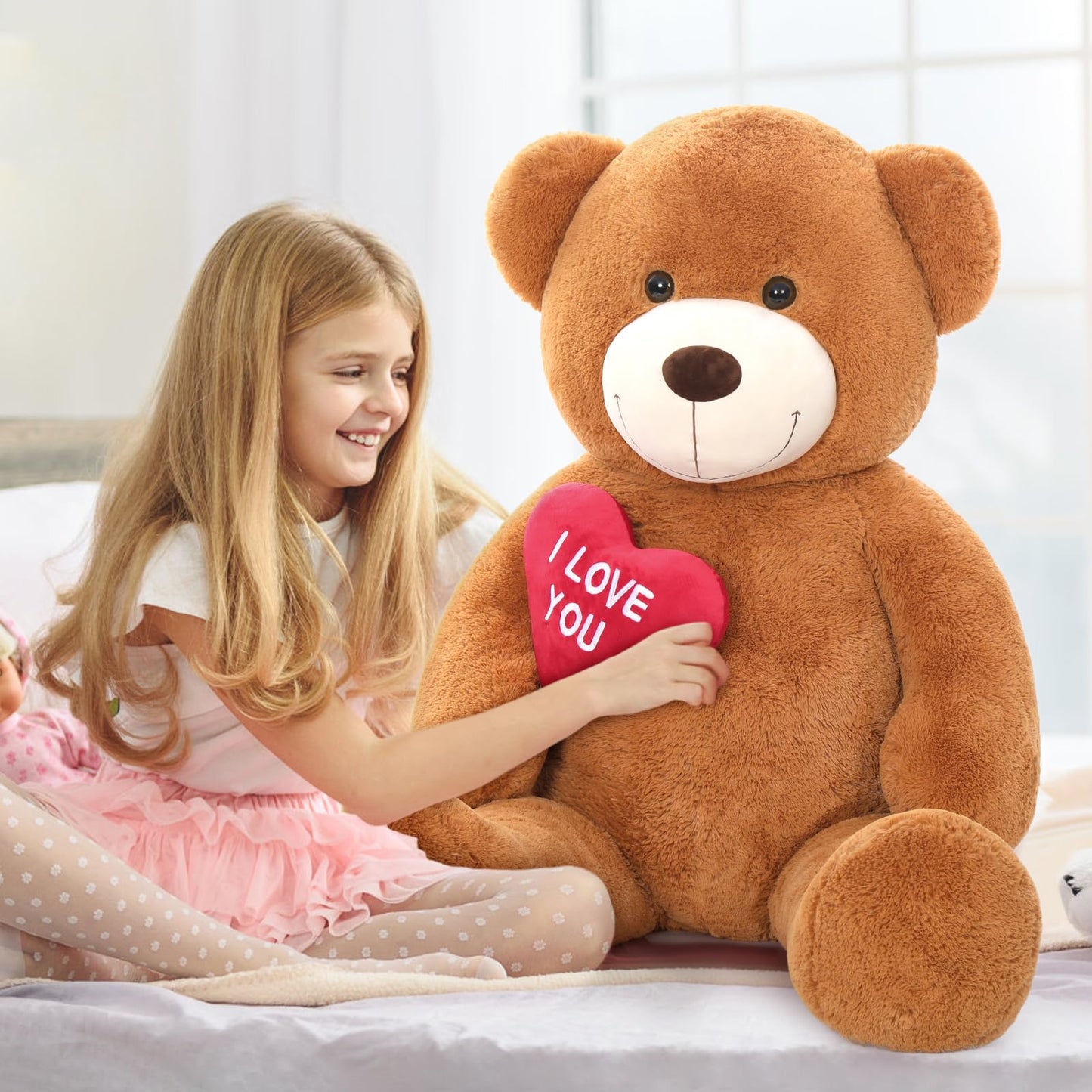 MaoGoLan Giant Teddy Bear 5 Feet - I Love You Red Heart Big Dark Brown Plush Gift