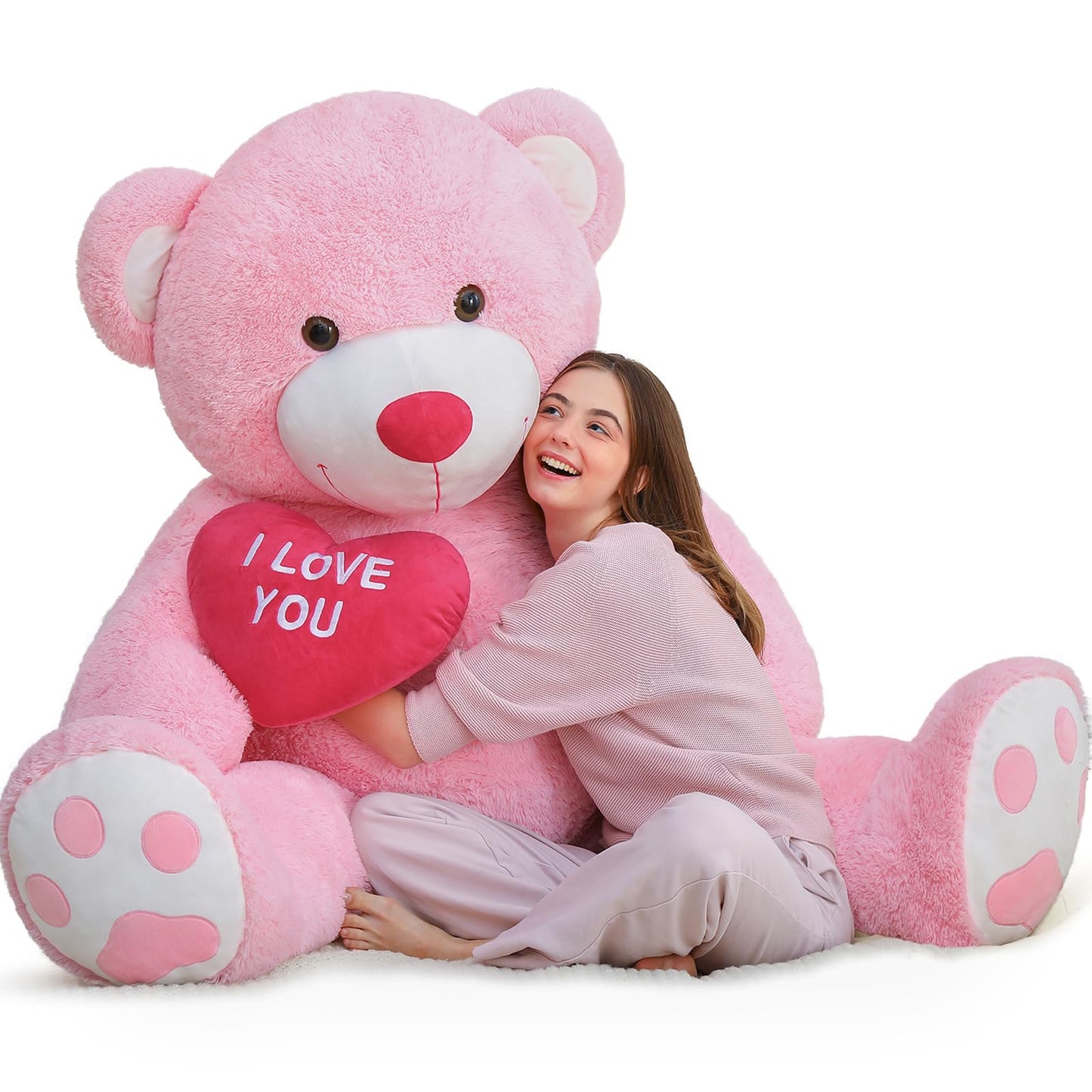 MaoGoLan Giant Teddy Bear 5ft – I Love You Red Heart Pink Plush – Jumbo Valentine’s Gift