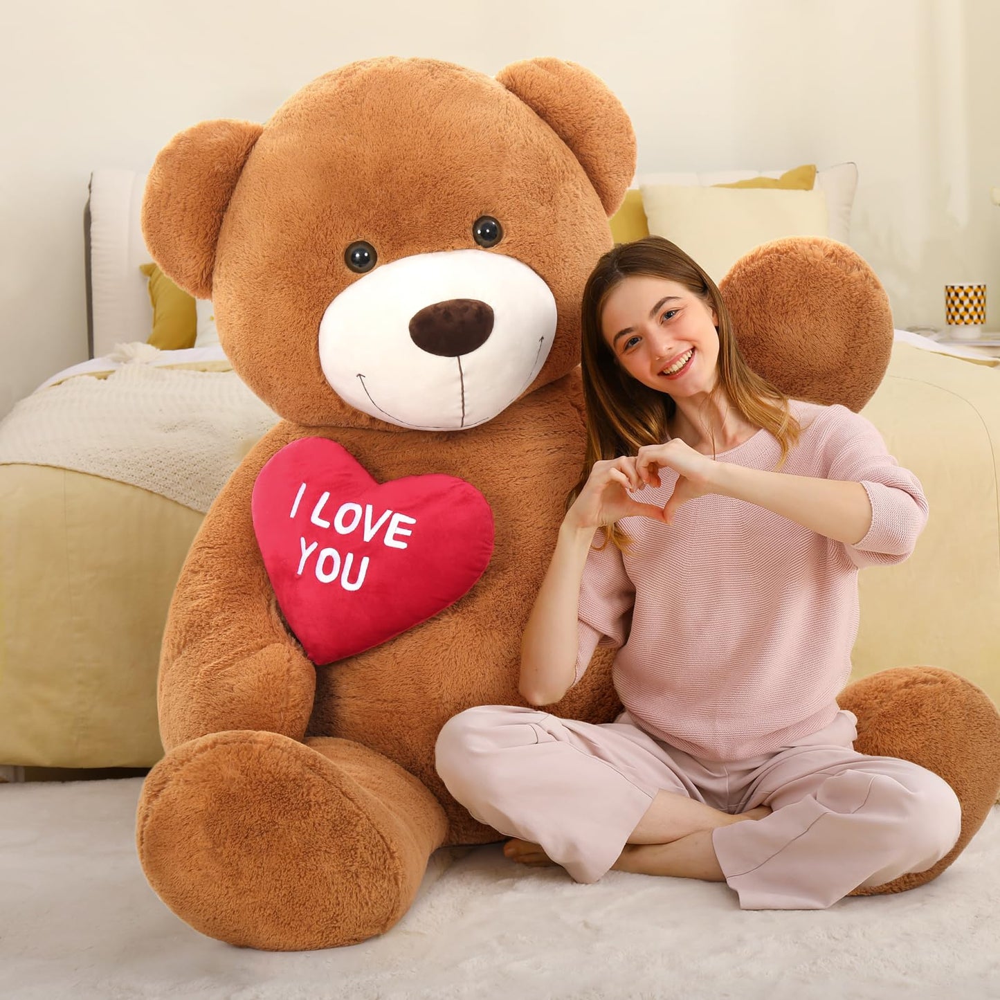 MaoGoLan Giant Teddy Bear 5 Feet - I Love You Red Heart Big Dark Brown Plush Gift