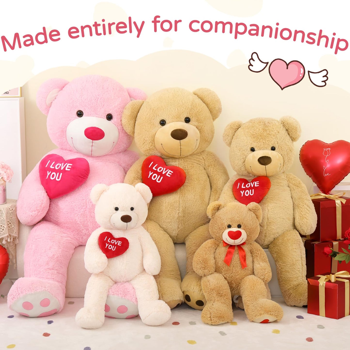 MaoGoLan Giant Teddy Bear 5ft – I Love You Red Heart Pink Plush – Jumbo Valentine’s Gift