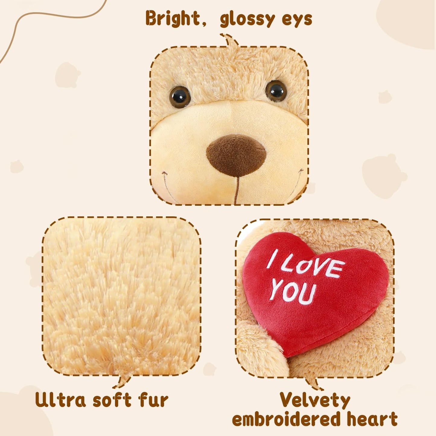 MaoGoLan Giant Teddy Bear - 5 Feet Tall with Red Heart | Soft Brown Plush Gift