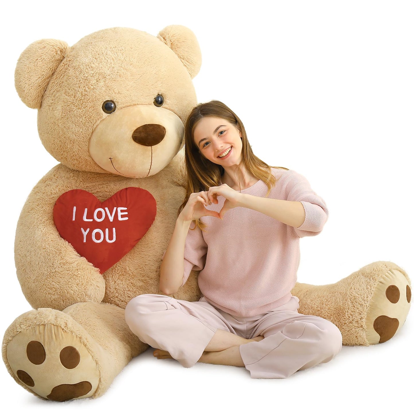 MaoGoLan Giant Teddy Bear - 5 Feet Tall with Red Heart | Soft Brown Plush Gift