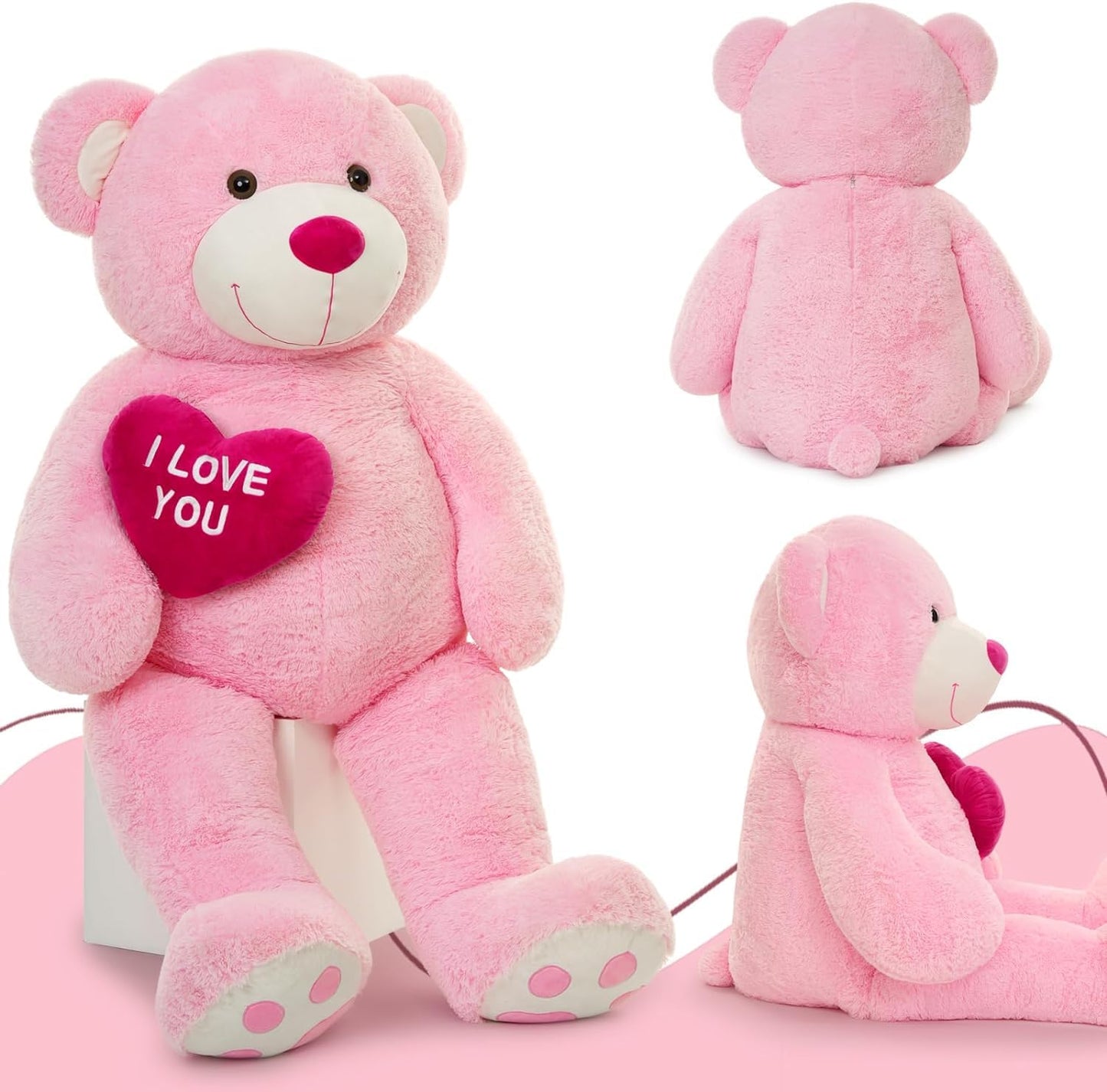 MaoGoLan Giant Teddy Bear 5ft – I Love You Red Heart Pink Plush – Jumbo Valentine’s Gift