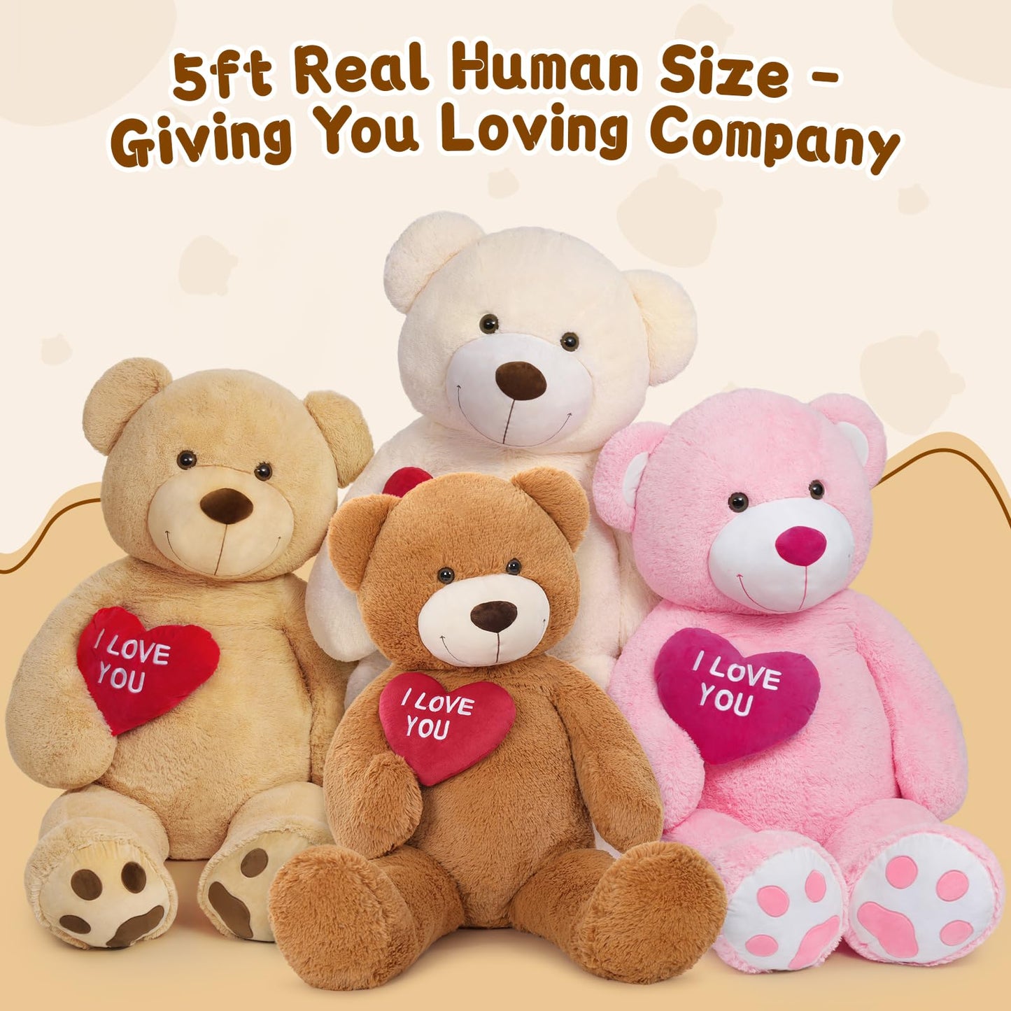 MaoGoLan Giant Teddy Bear 5 Feet - I Love You Red Heart Big Dark Brown Plush Gift