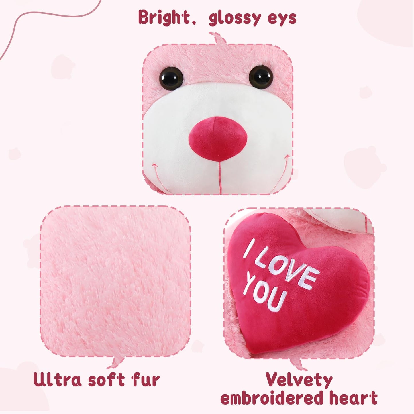 MaoGoLan Giant Teddy Bear 5ft – I Love You Red Heart Pink Plush – Jumbo Valentine’s Gift