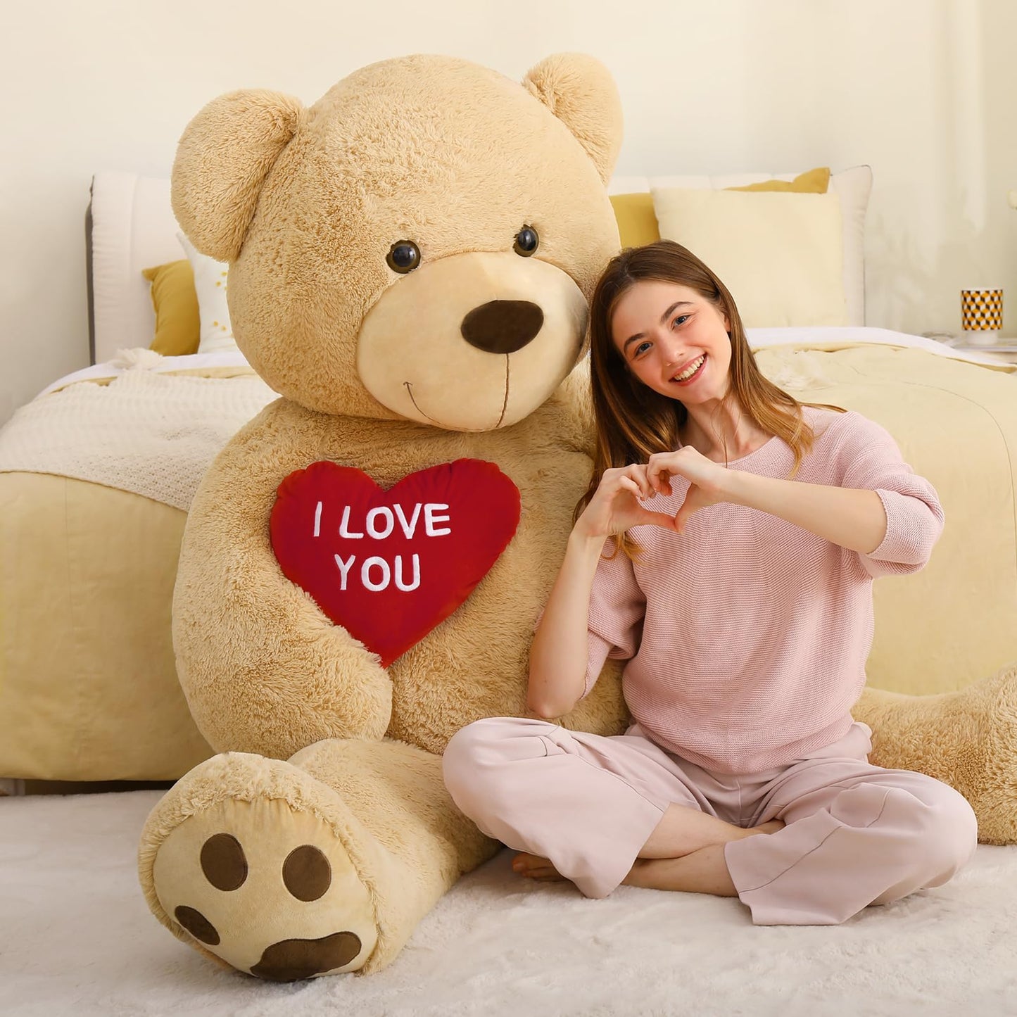 MaoGoLan Giant Teddy Bear - 5 Feet Tall with Red Heart | Soft Brown Plush Gift
