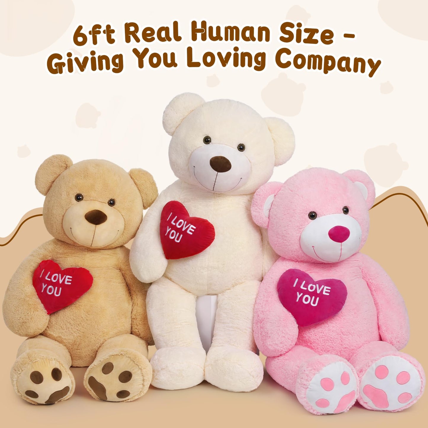 MaoGoLan Giant Teddy Bear 6ft - Red Heart Plush for Valentines, Anniversary & Birthday
