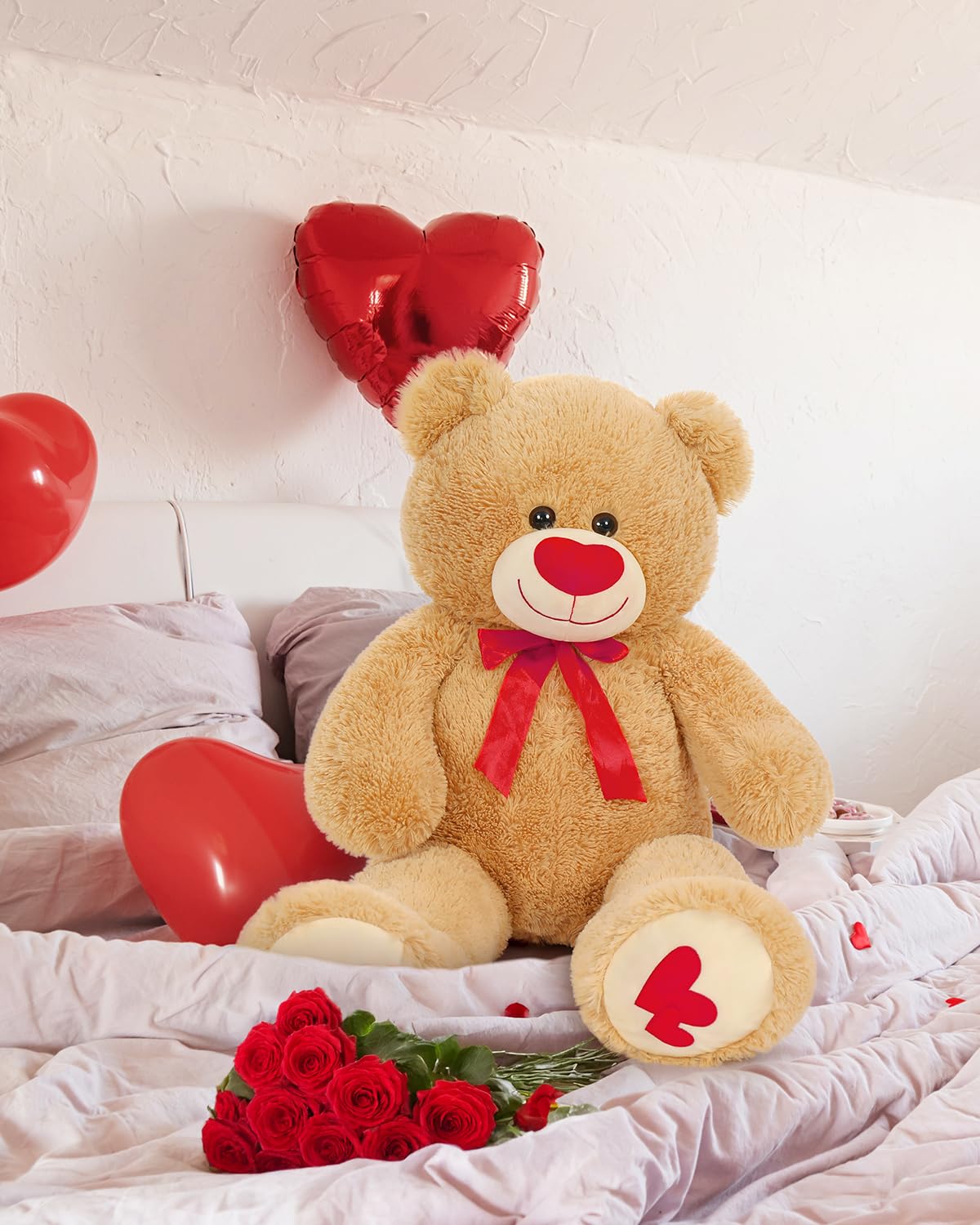 MaoGoLan Giant Teddy Bear 36-inch Plush – Red Heart Footprints, Valentines Gift & Long-Distance Love