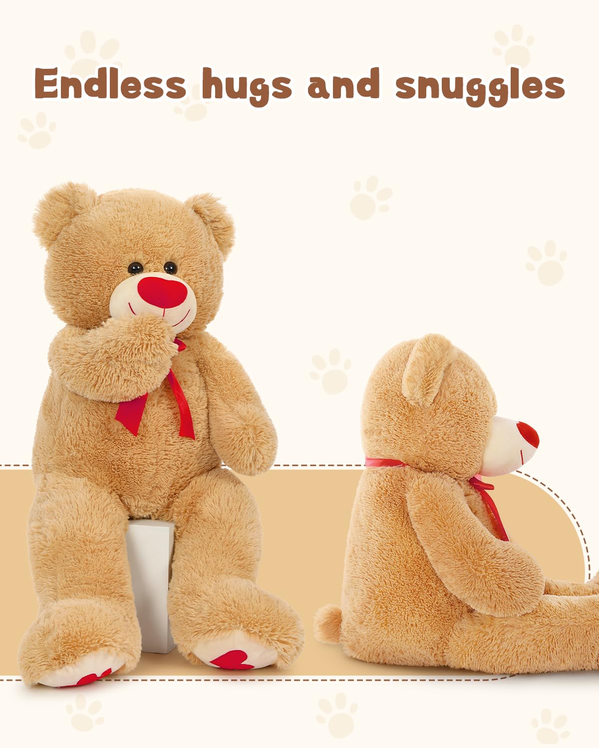 MaoGoLan Giant Teddy Bear 36-inch Plush – Red Heart Footprints, Valentines Gift & Long-Distance Love