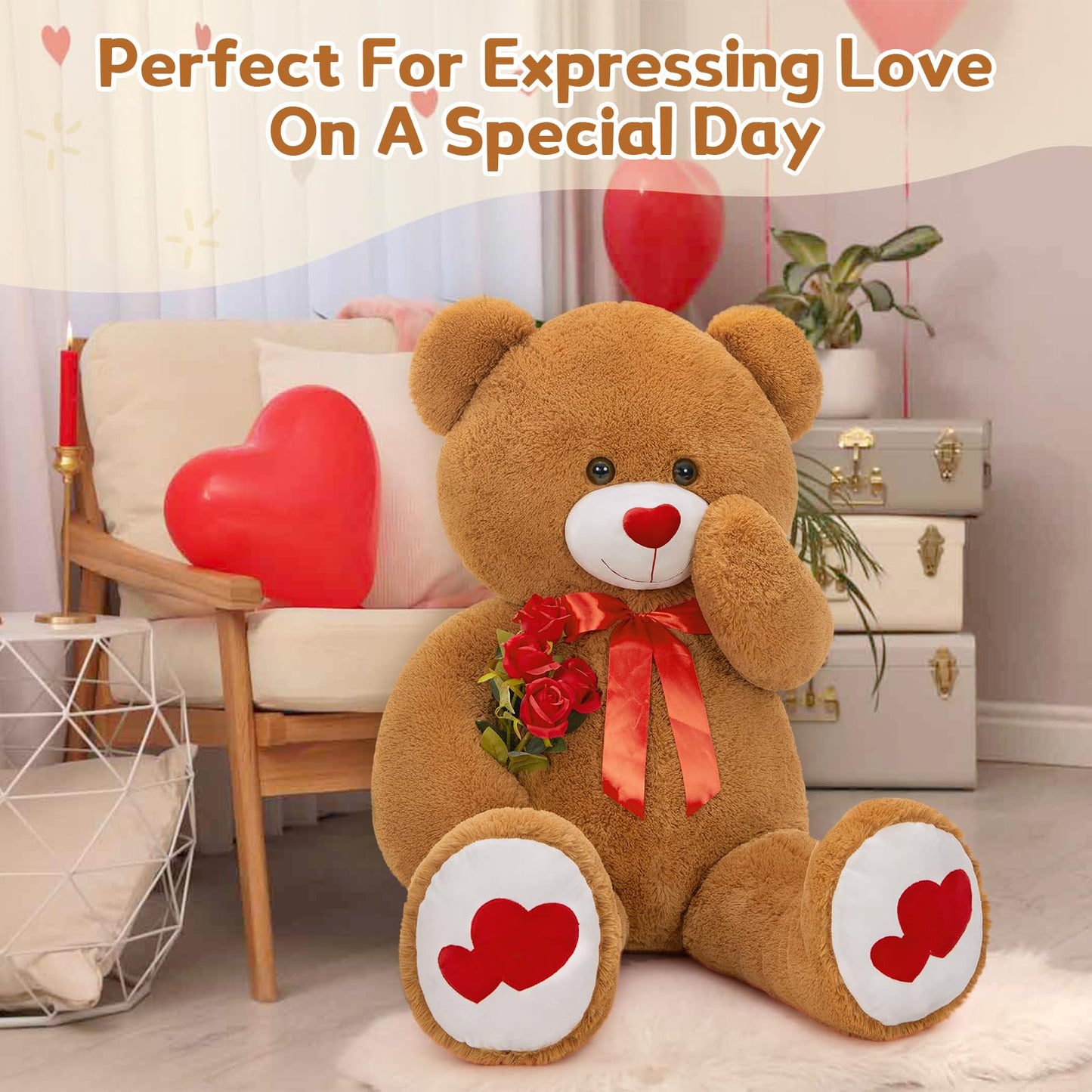 MaoGoLan Giant Teddy Bear Plush 47\" - 4ft Dark Brown Valentines Gift