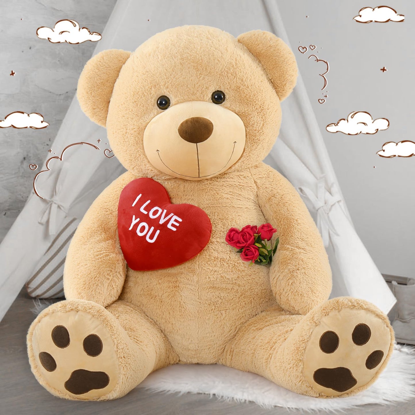 MaoGoLan Giant Teddy Bear 6ft - Red Heart Plush for Valentines, Anniversary & Birthday