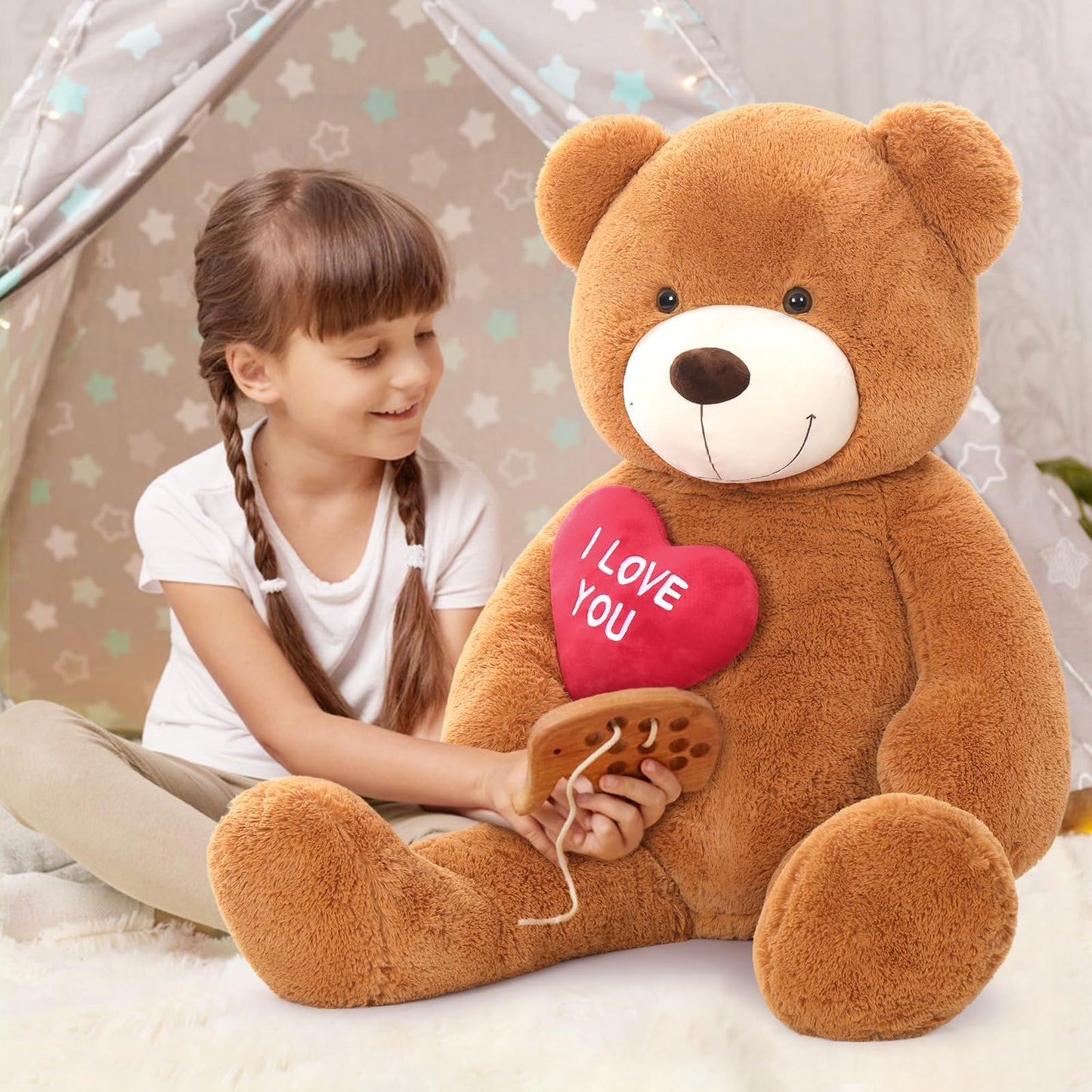 MaoGoLan Big Teddy Bear 4.3ft - I Love You Red Heart Giant Plush Toy