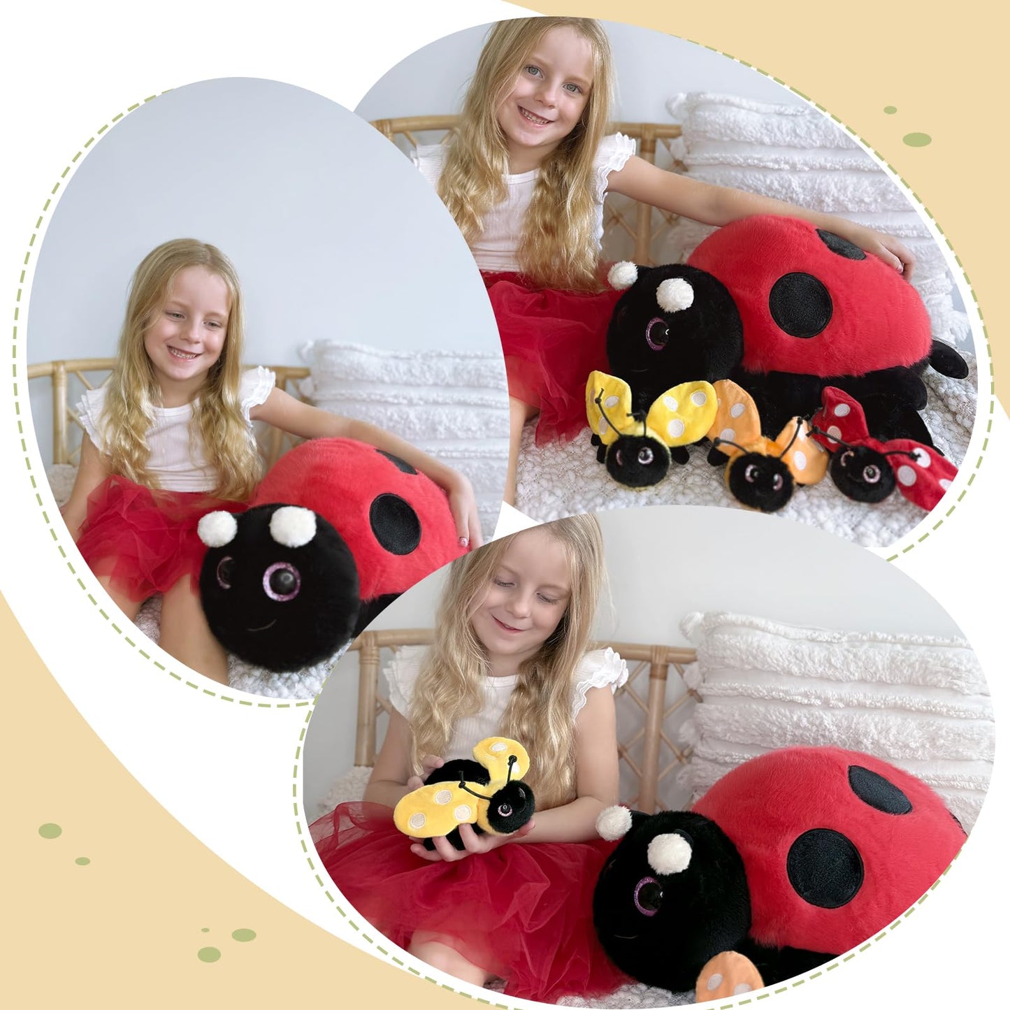 MaoGoLan 4Pcs Ladybug Plush Set – Glow-in-Dark Mama + 3 Babies