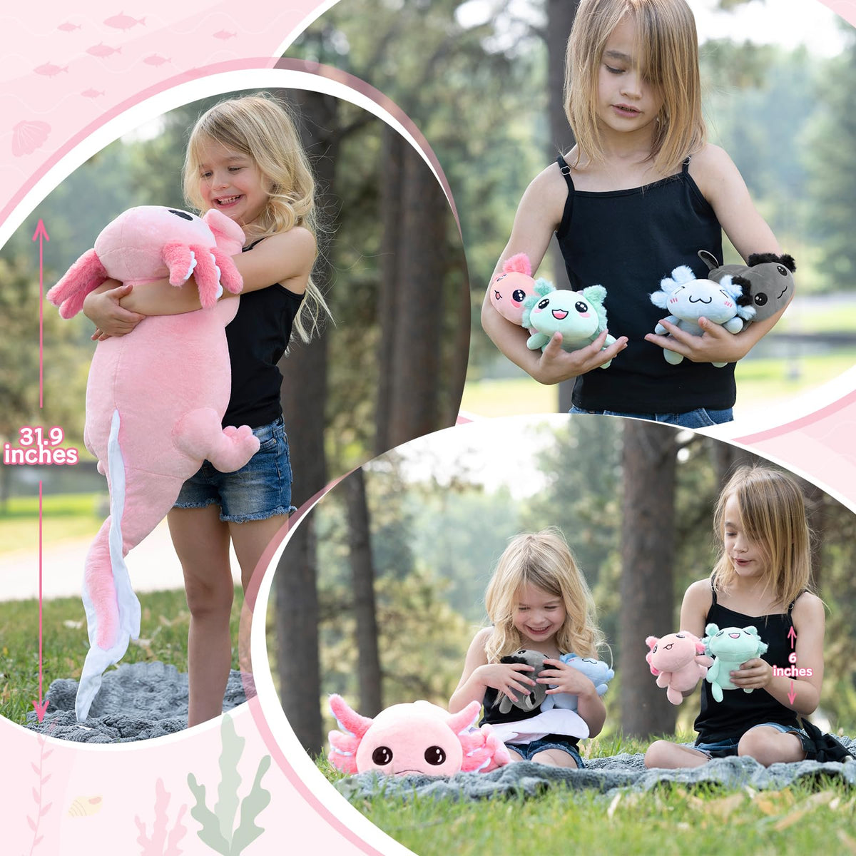 MaoGoLan 5 Pcs Large Axolotl Plush Set with 4 Babies Inside — 31.5-Inch Glow-in-the-Dark