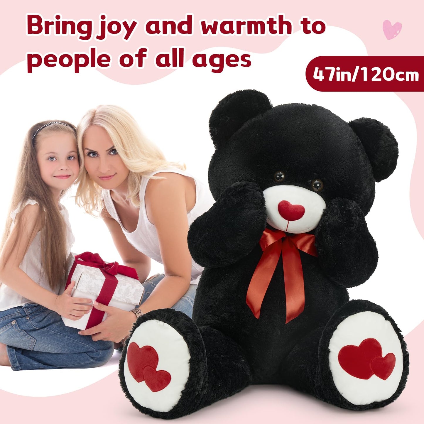 MaoGoLan Giant 47-Inch Teddy Bear Plush – Heart Footprints & Heart Nose | Valentine Gift