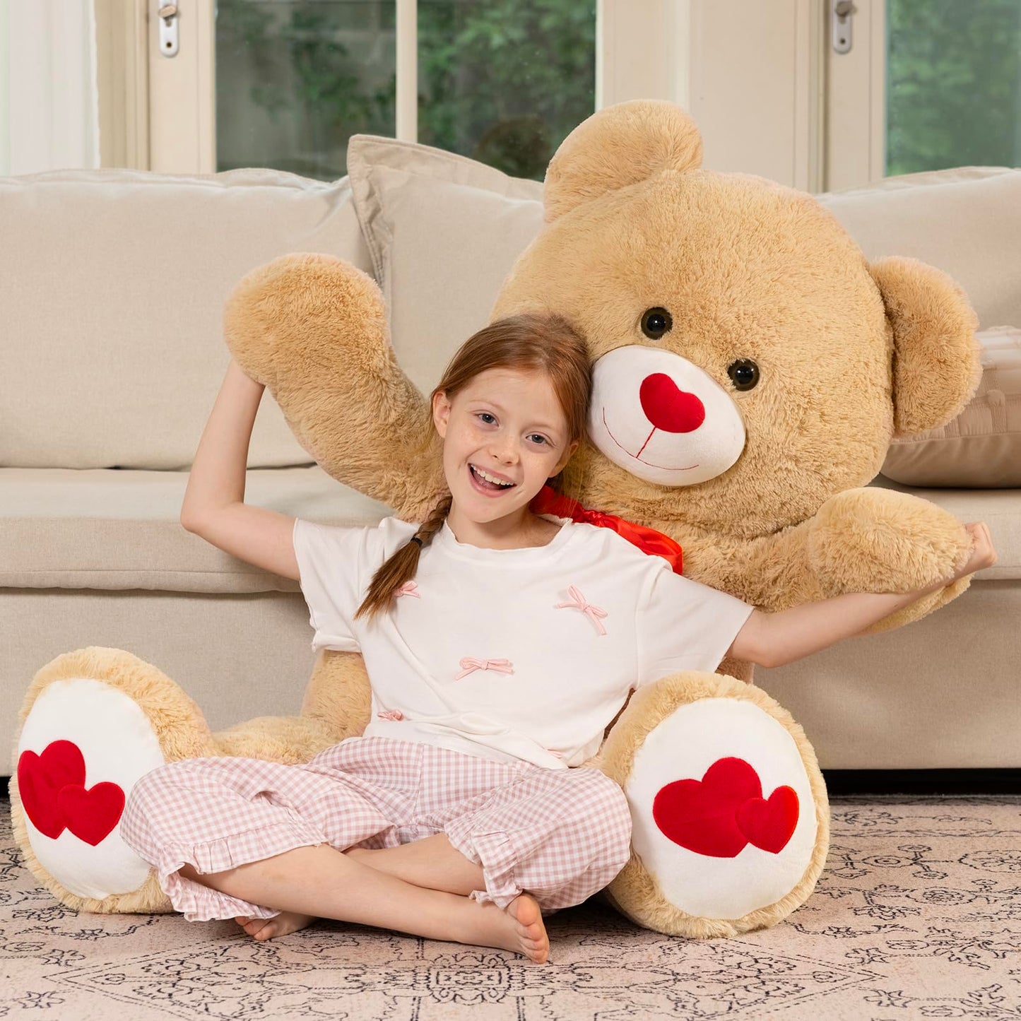 MaoGoLan Giant 47-Inch Teddy Bear Plush – Heart Footprints & Heart Nose | Valentine Gift