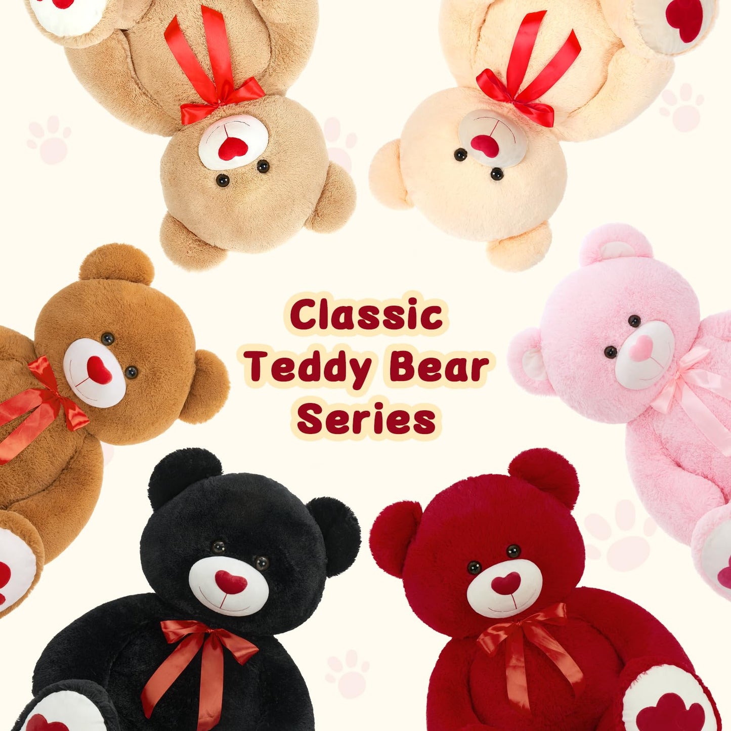 MaoGoLan Giant 47-Inch Teddy Bear Plush – Heart Footprints & Heart Nose | Valentine Gift