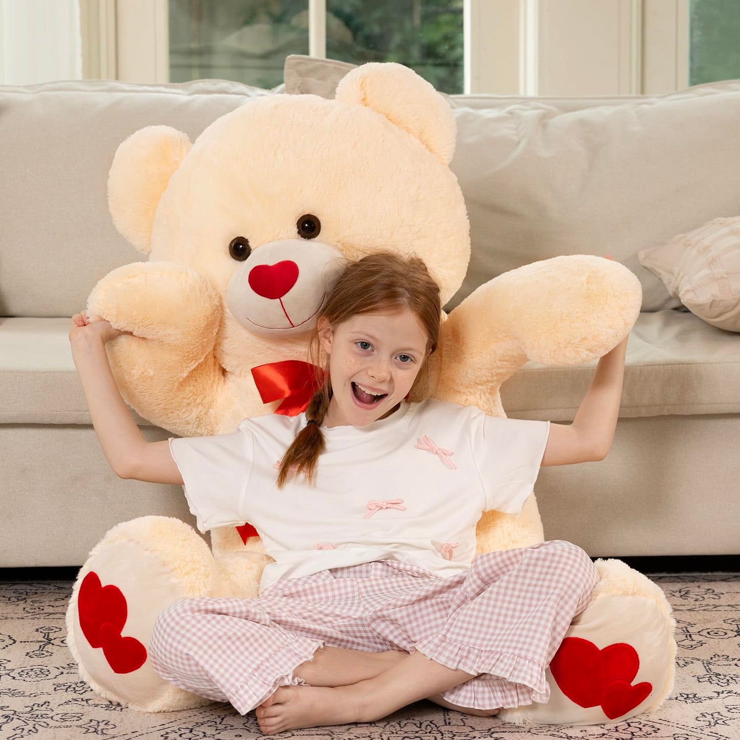 MaoGoLan Giant Teddy Bear Plush 47in – Big Valentine Gift with Heart Footprints