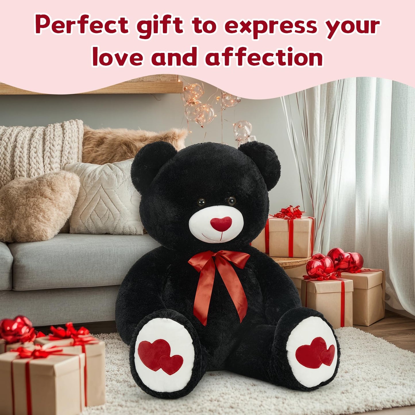 MaoGoLan Giant 47-Inch Teddy Bear Plush – Heart Footprints & Heart Nose | Valentine Gift