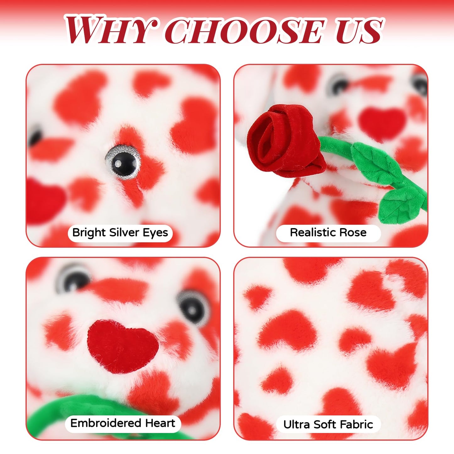 MaoGoLan 18-Inch Dalmatian Plush Dog with Red Rose – Large Soft Stuffed Puppy Gift