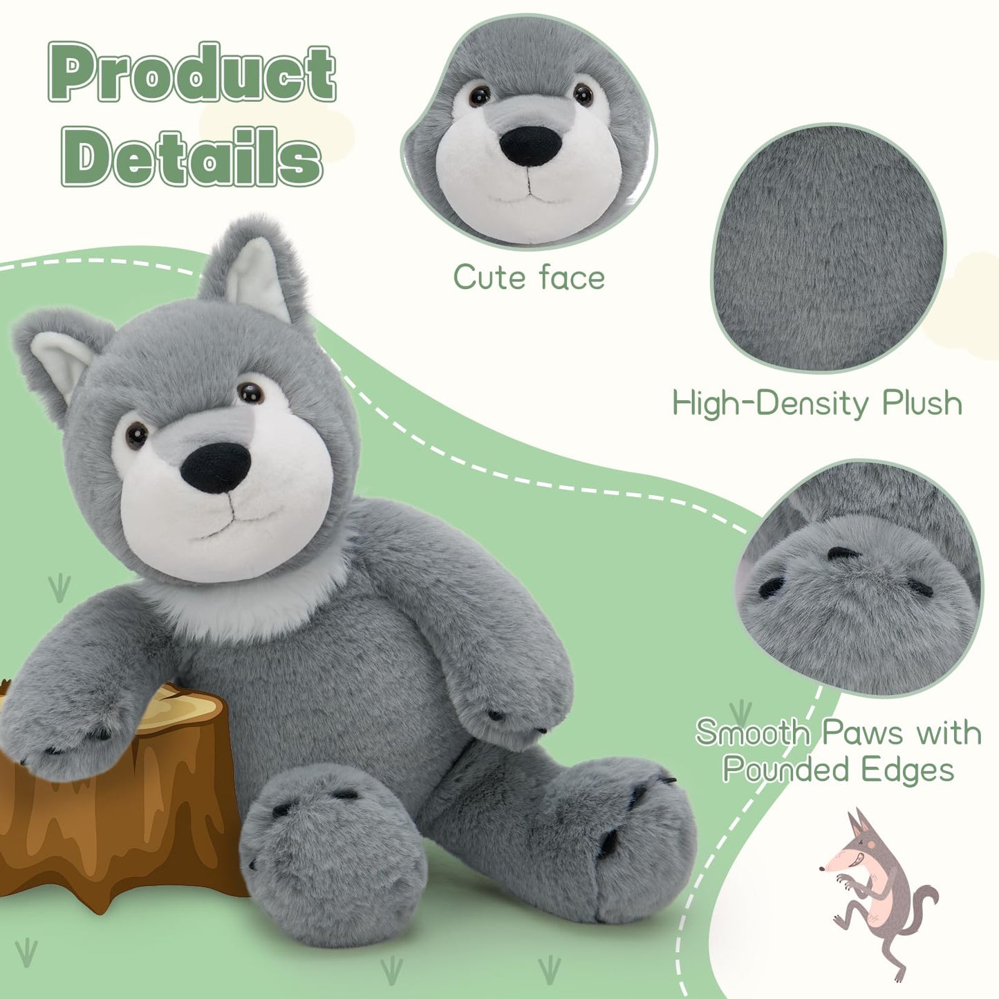 MaoGoLan 22-Inch Big Stuffed Wolf Plush – Soft Cuddle Toy for Kids, Decor & Gifts