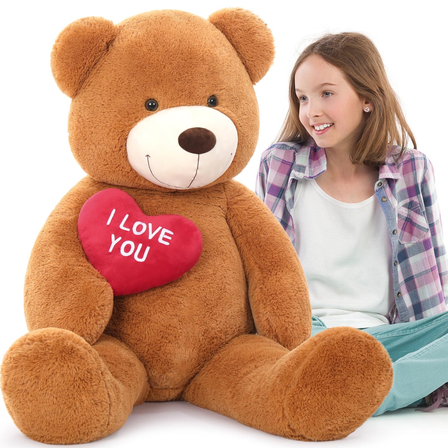 MaoGoLan Big Teddy Bear 4.3ft - I Love You Red Heart Giant Plush Toy