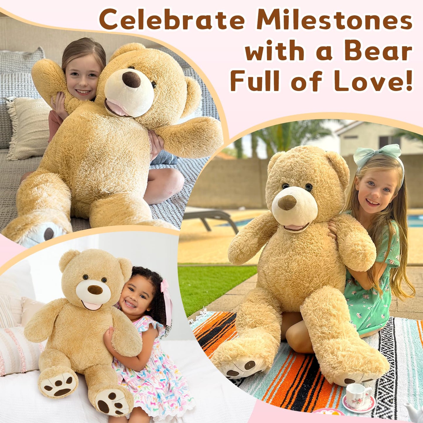 MaoGoLan 39-Inch Giant Teddy Bear Plush – Large Smiling Stuffed Bear Gift