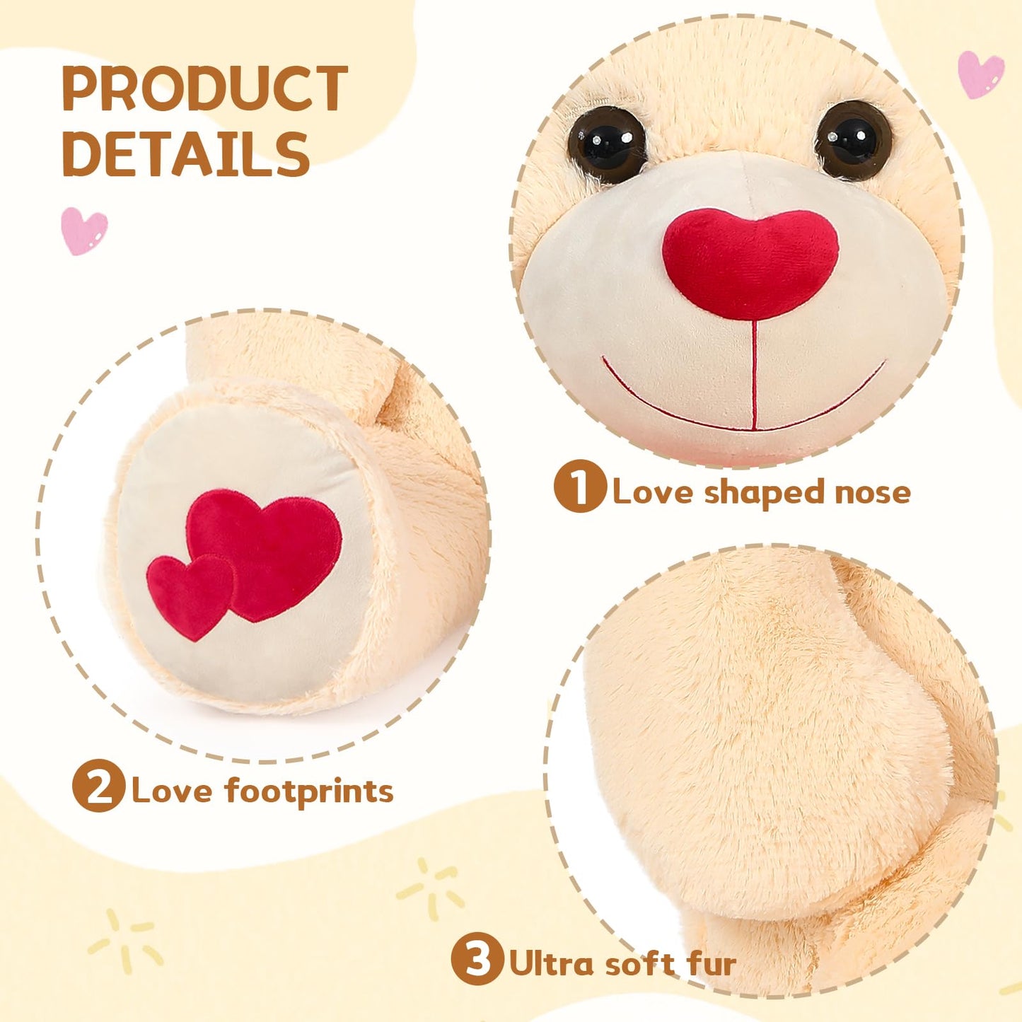 MaoGoLan Giant Teddy Bear Plush 47in – Big Valentine Gift with Heart Footprints