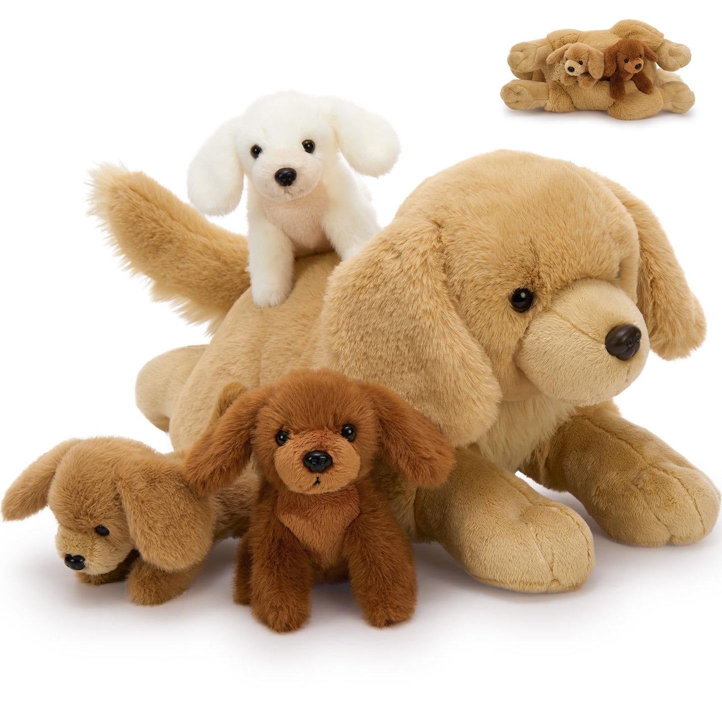 MaoGoLan 4-Piece Golden Retriever Plush Set – Mama Dog with 3 Puppies, 18" Soft Stuffed Animals