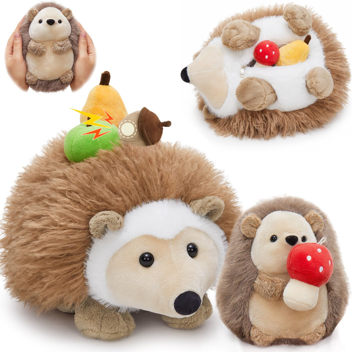 MaoGoLan Magnetic Hedgehog Plush Toys Set – Mama & Baby with 4 Fruits (16-inch)