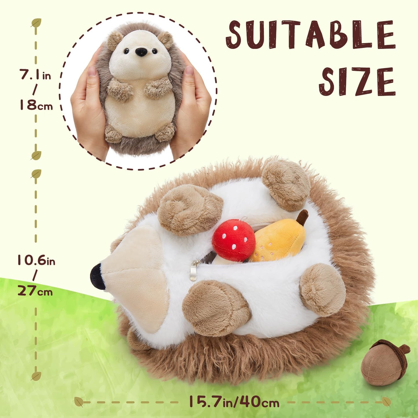 MaoGoLan Magnetic Hedgehog Plush Toys Set – Mama & Baby with 4 Fruits (16-inch)