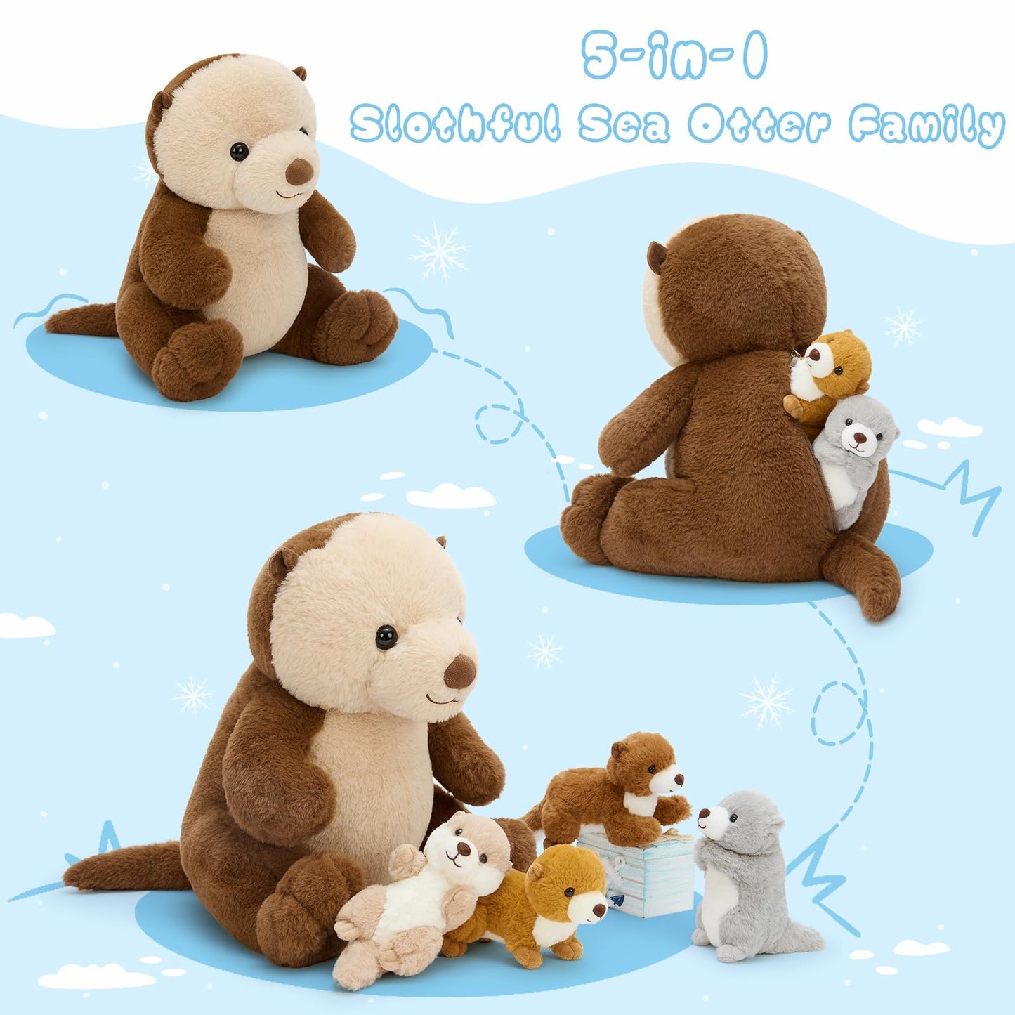 MaoGoLan 5pc Otter Plush Family – Mama & Babies (14.5 inch)